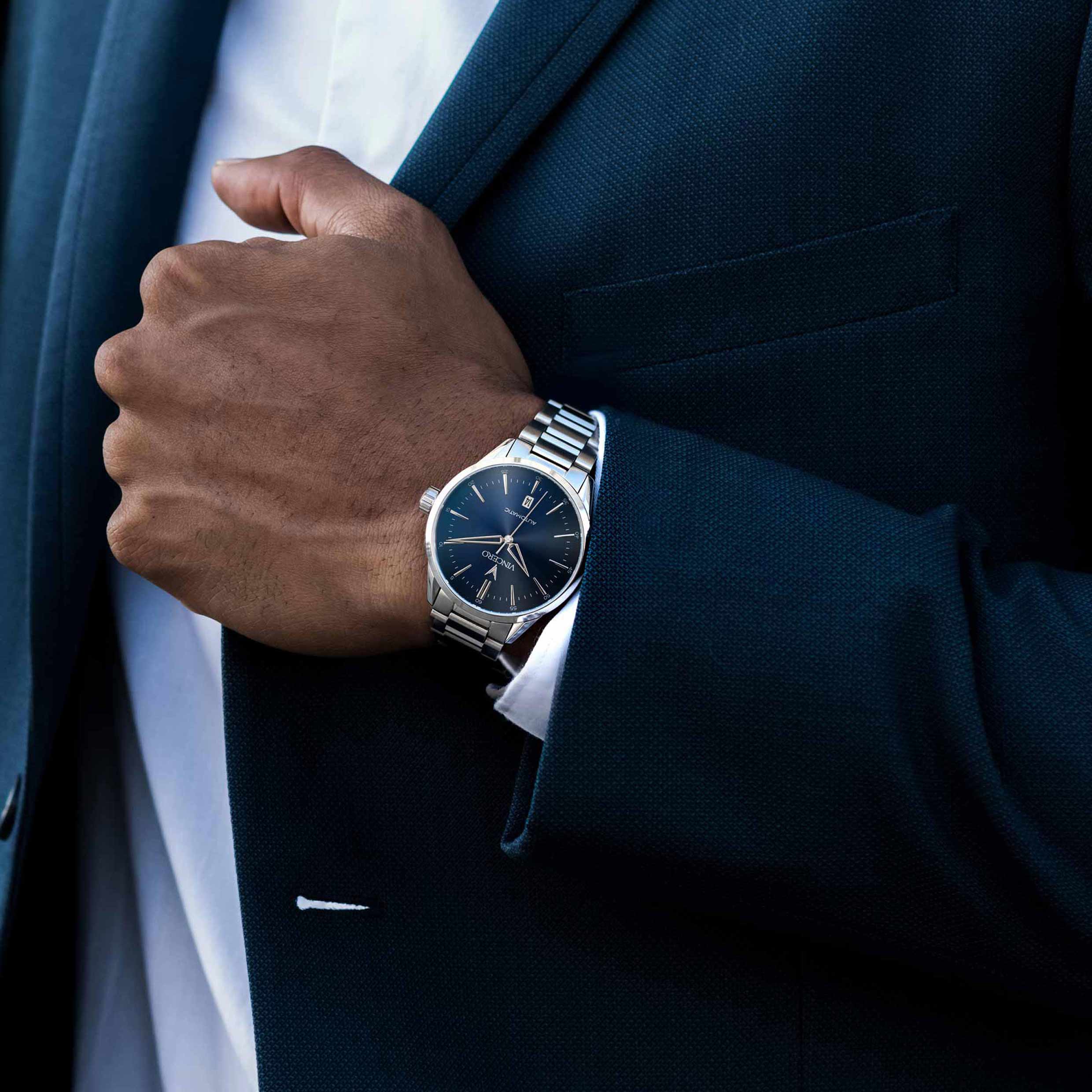 Icon Automatic Watch in Silver and Blue - 42mm Self-Winding Timepiece