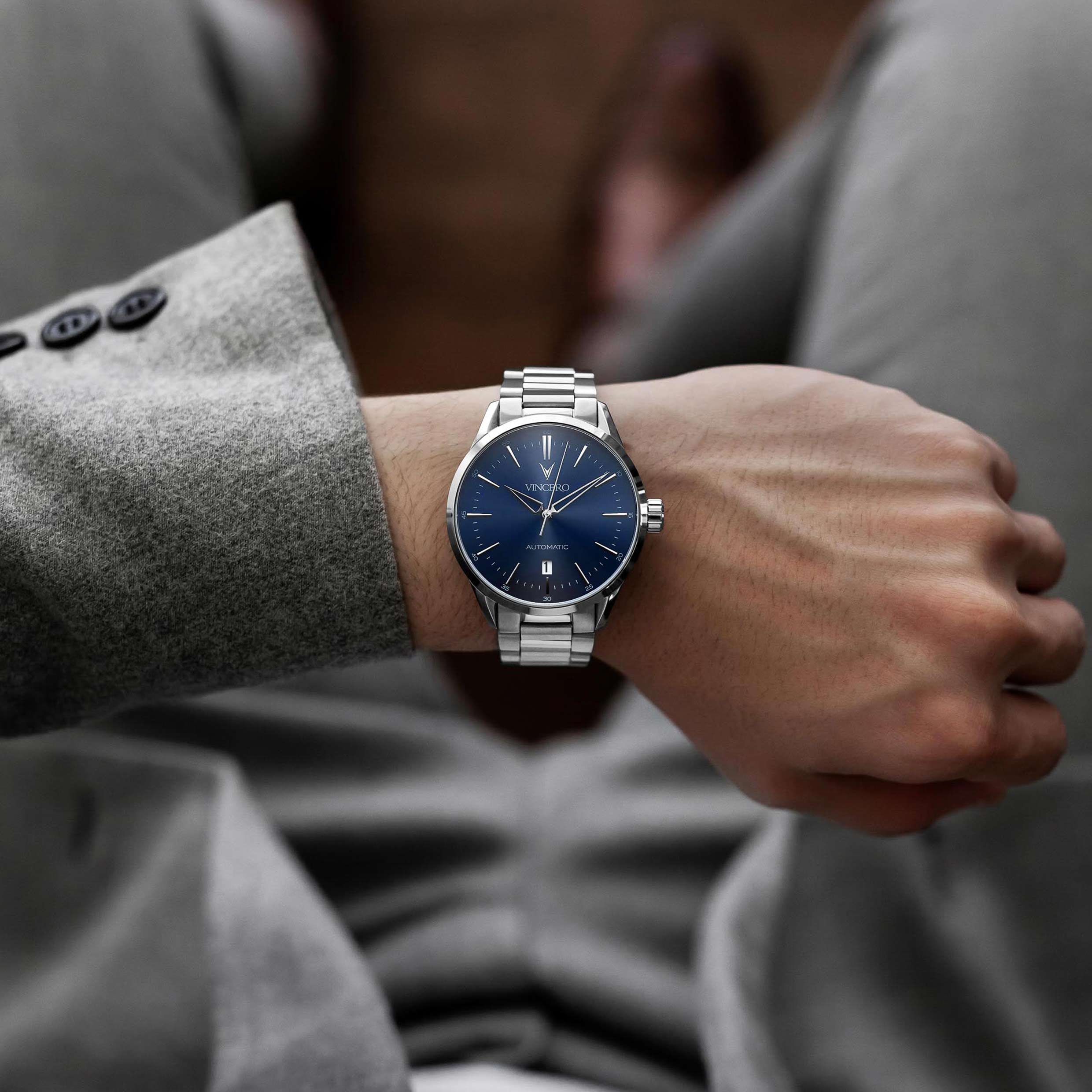 Icon Automatic Watch in Silver and Blue - 42mm Self-Winding Timepiece