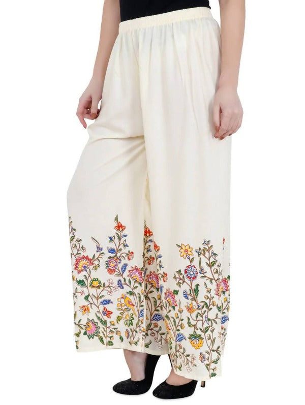 Off White Floral Print Palazzo Pants