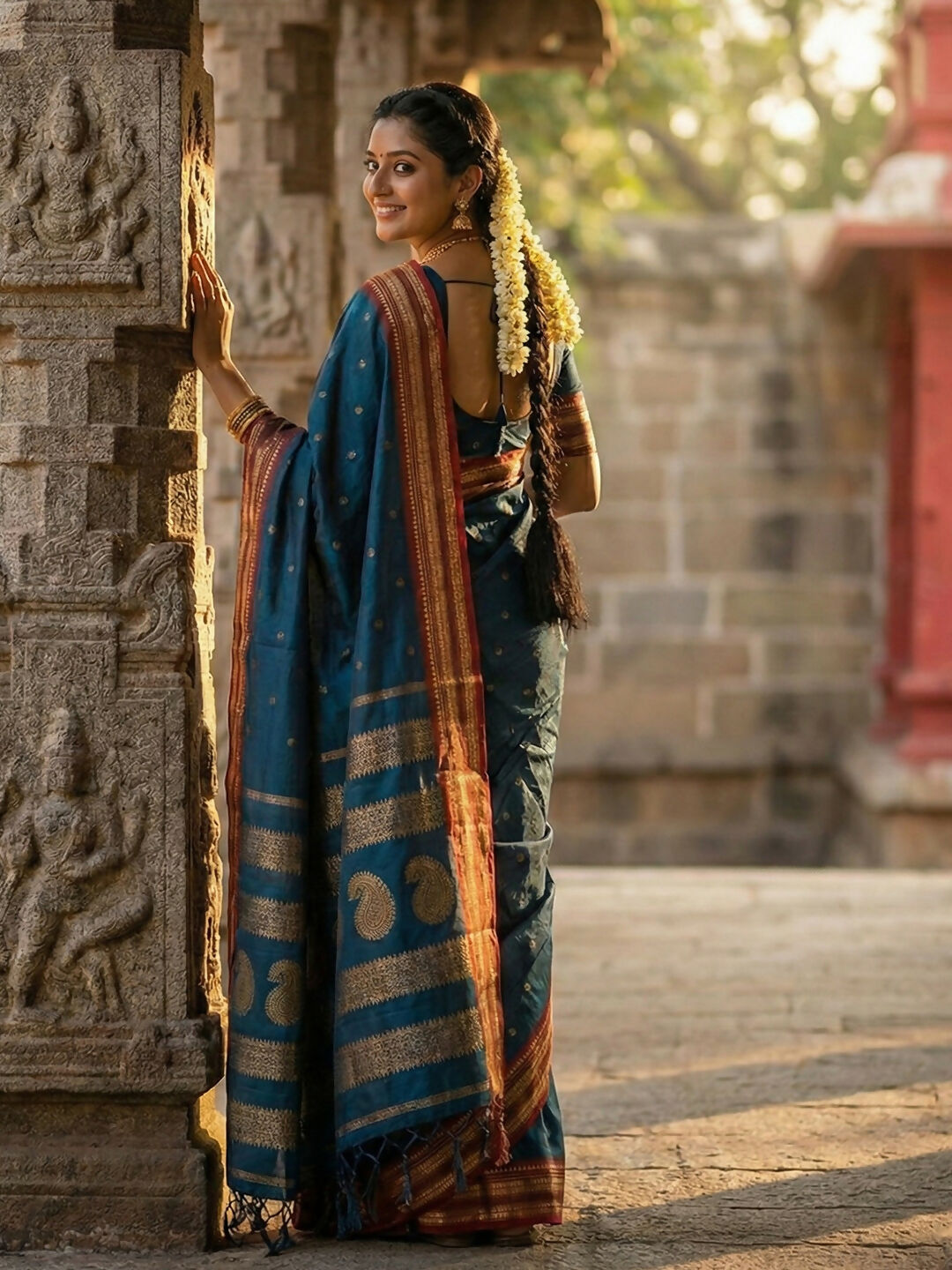 Teal Soft Silk Saree with Matching Blouse for Elegant Ethnic Wear