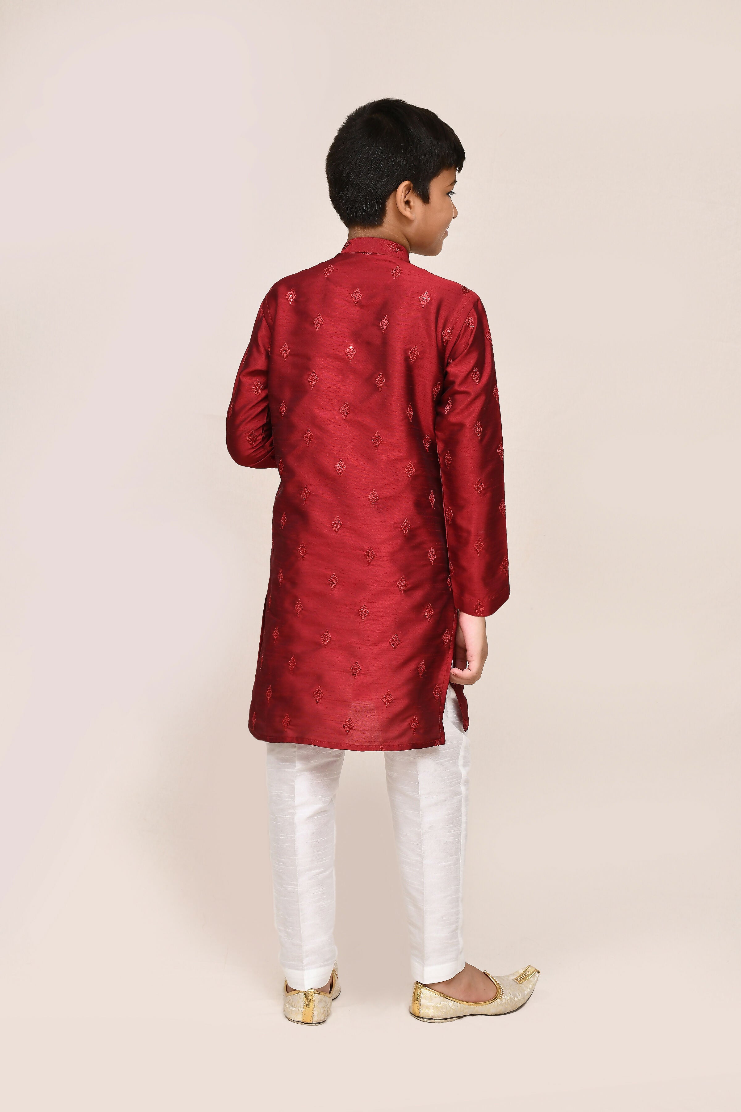 Maroon Silk Kurta with Straight Fit Pants Set