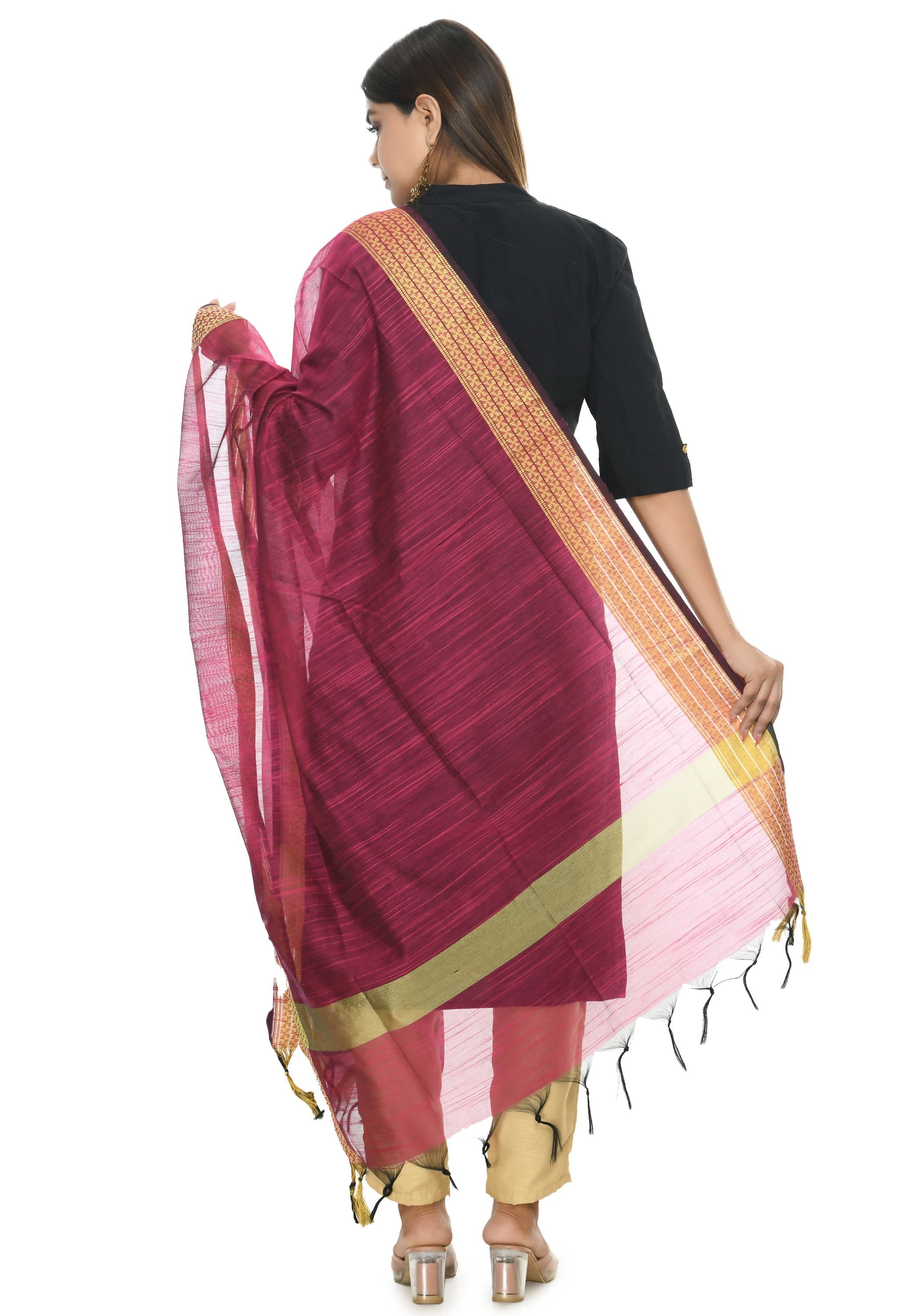 Pink Handloom Cotton Dupatta - Soft Breathable Traditional Drape