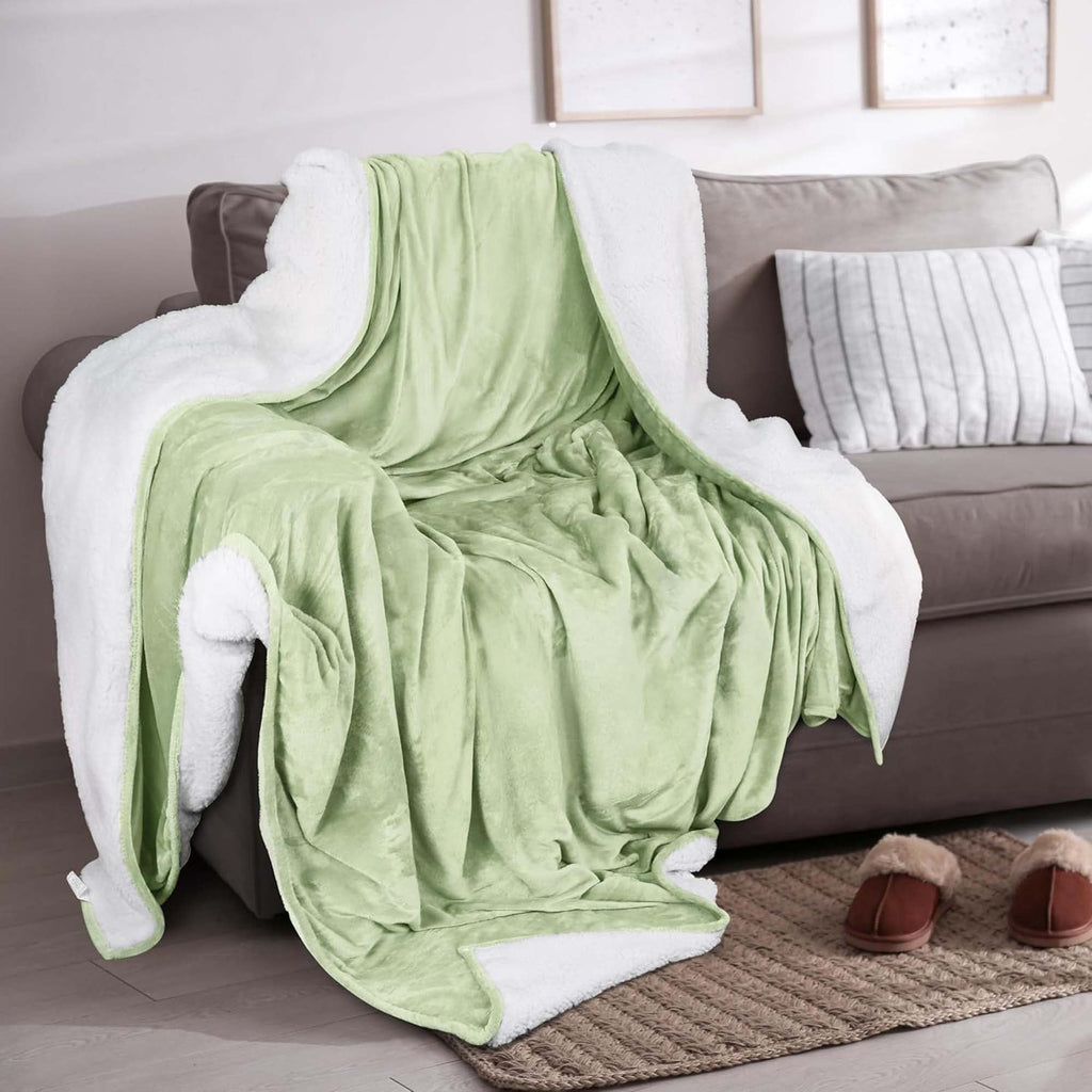 White Velvet Plush Sherpa Reversible Bed Blanket Ultra Soft
