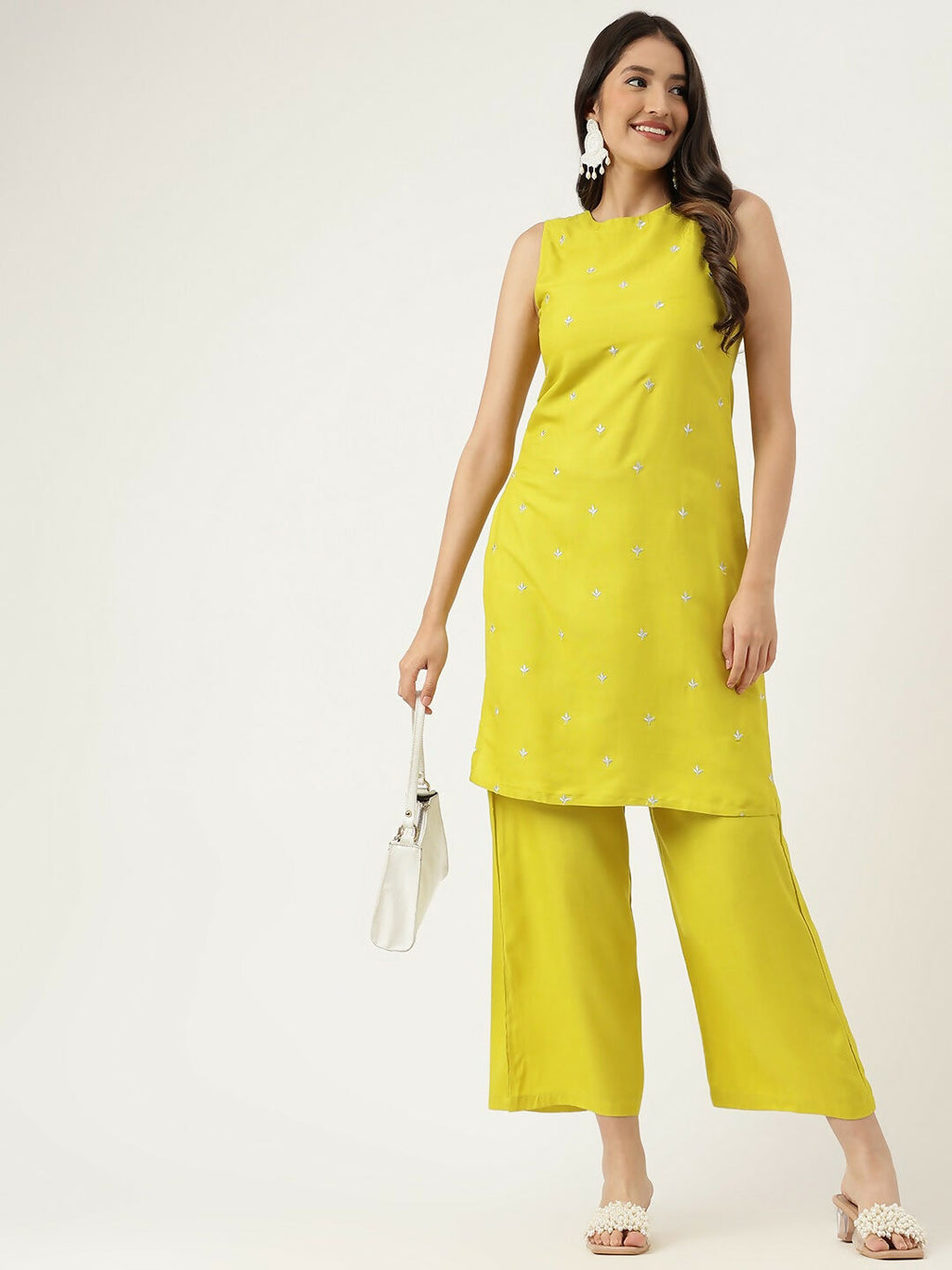 Mustard Rayon Embroidered Straight Kurta and Bottom Set