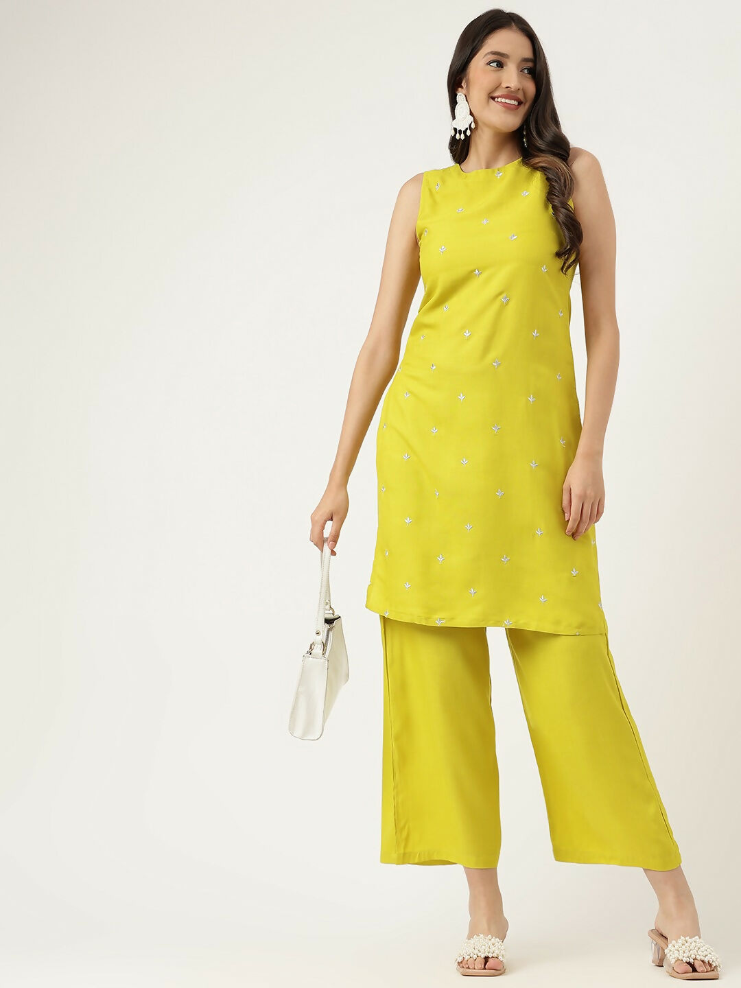 Mustard Rayon Embroidered Straight Kurta and Bottom Set
