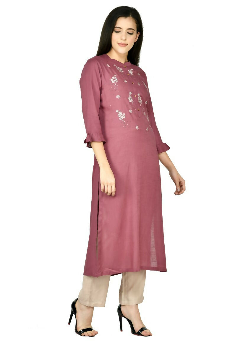 Wine Cotton Rayon Kurta Set with Dupatta
