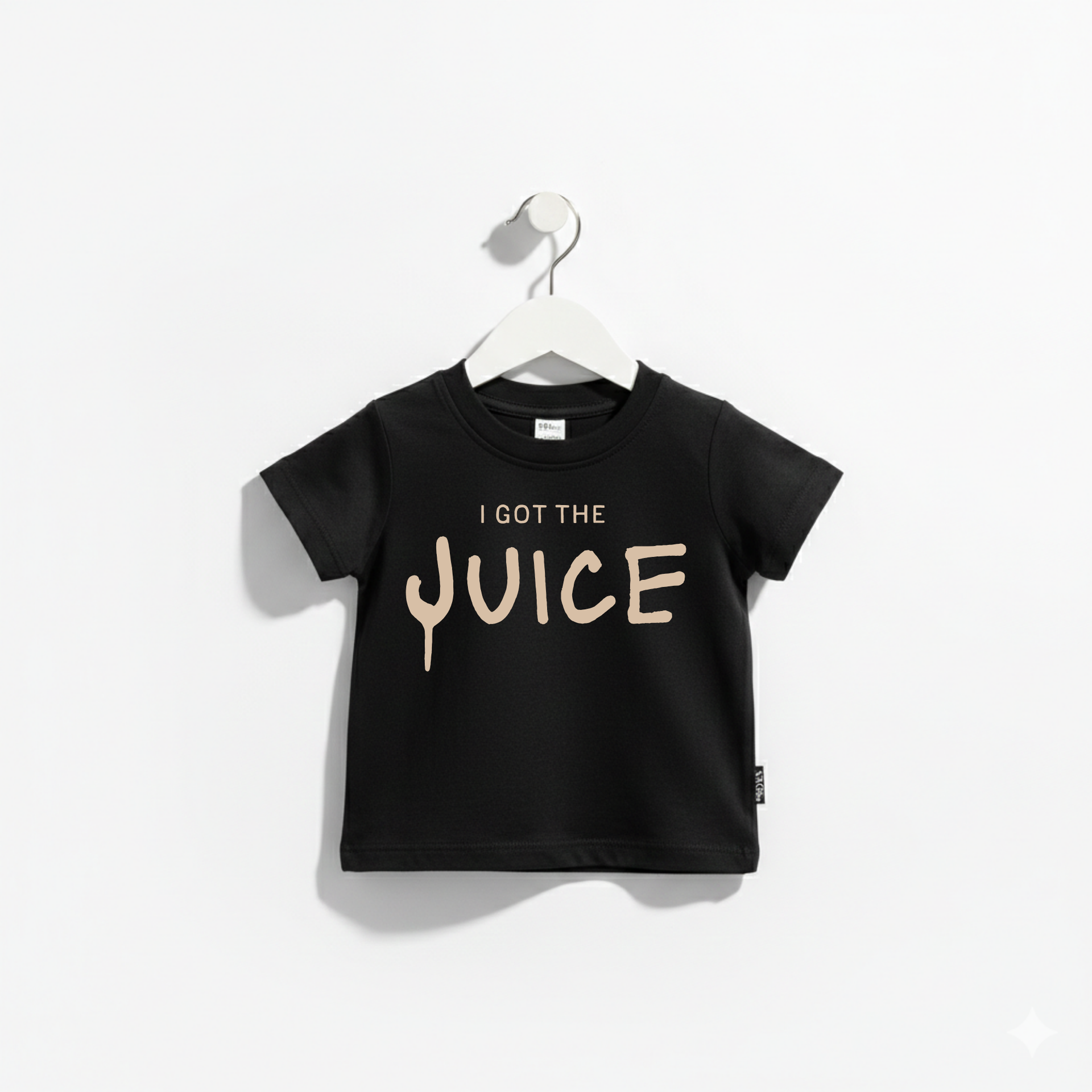 I Got The Juice graphic kids tee available in black and beige.