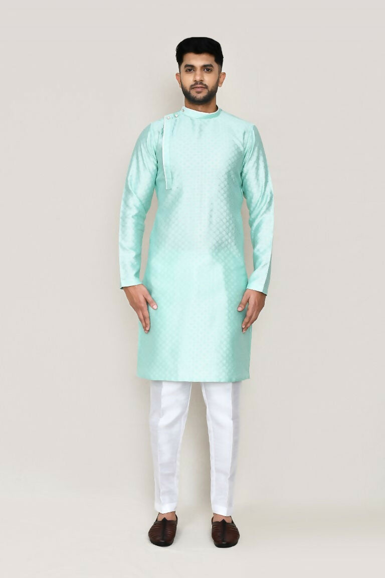 Green Jacquard Silk Kurta with Straight Fit Pants Set