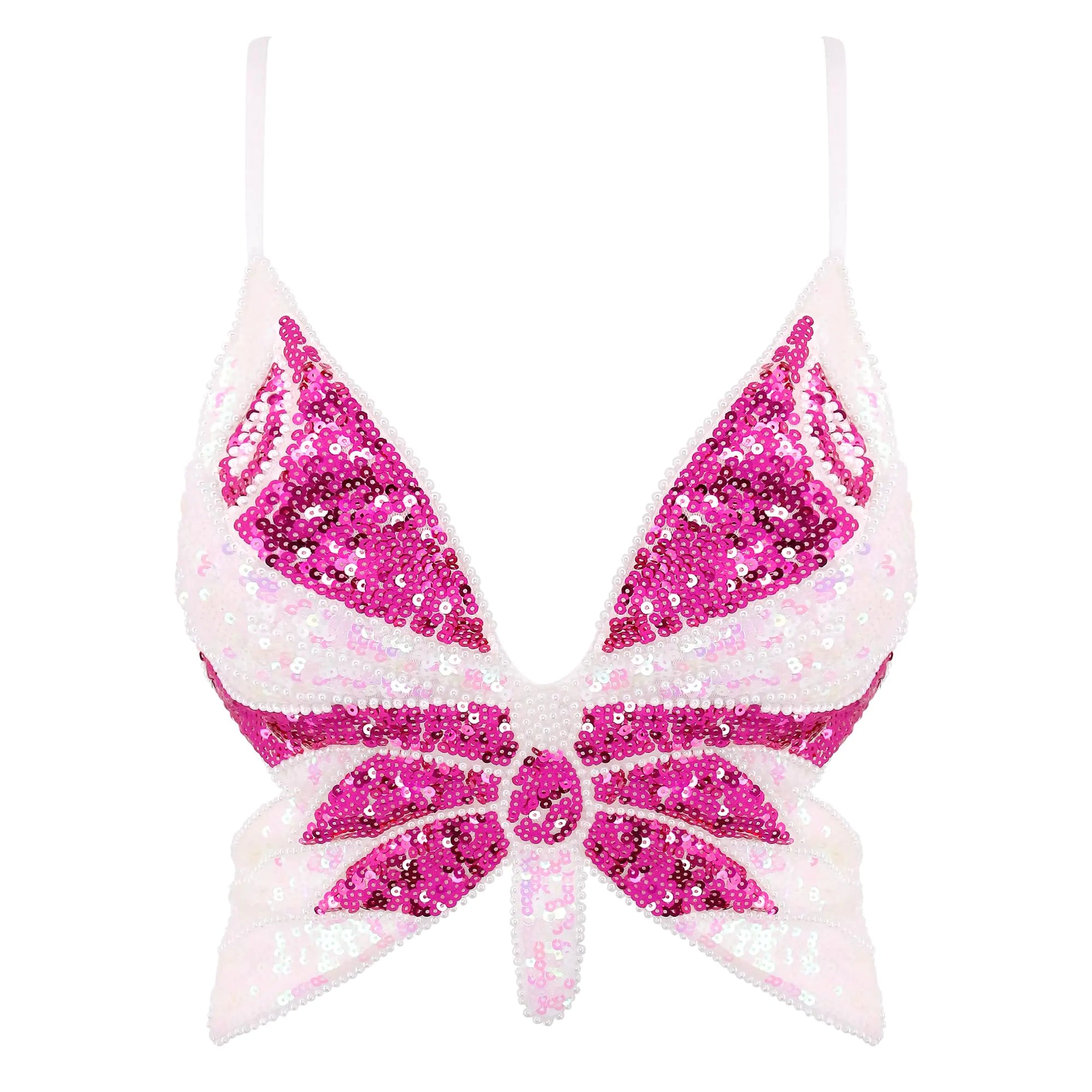 Mocure Womens Sparkly Butterfly Sequin Crop Tops Sexy Trendy Sleeveless Cute Butterfly Halter Tops Rave Wrap Tube Vest Top for Belly Dance Costume Outfits