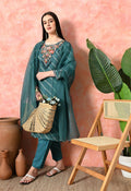 Green premium pure viscose dola kurta set with handwork and jam satin pants