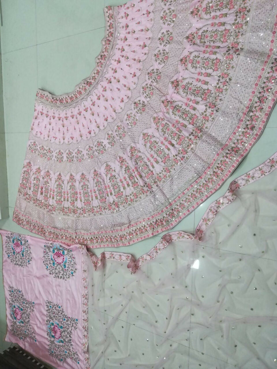 Baby Pink Silk Lehenga Choli with Jari & 3MM Sequins Embroidery