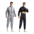DawnBreak Sauna Sweat Suits Weight loss for Women/Men full zip with Hooded Heavy Duty Anti-Rip Exercise Gym Workout Suit Top Pants Silver - 3XL