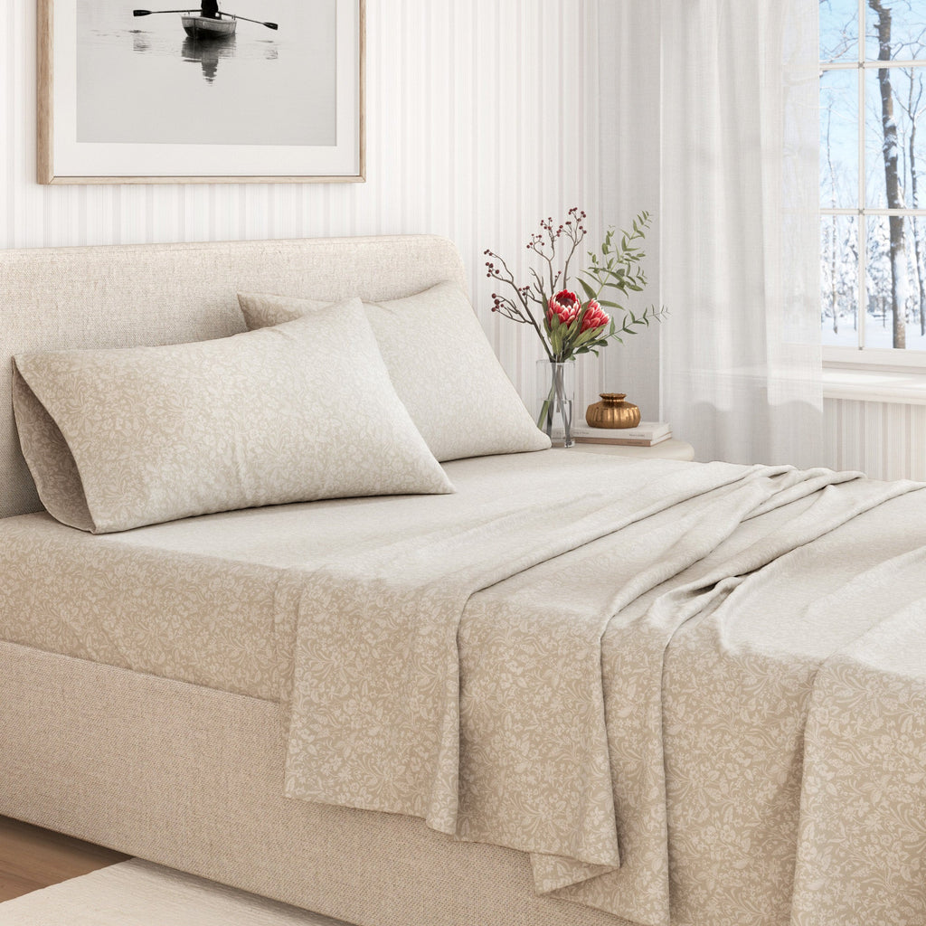 Winter Floral Turkish Cotton Flannel Sheet Set Ultra-Soft - Image 41