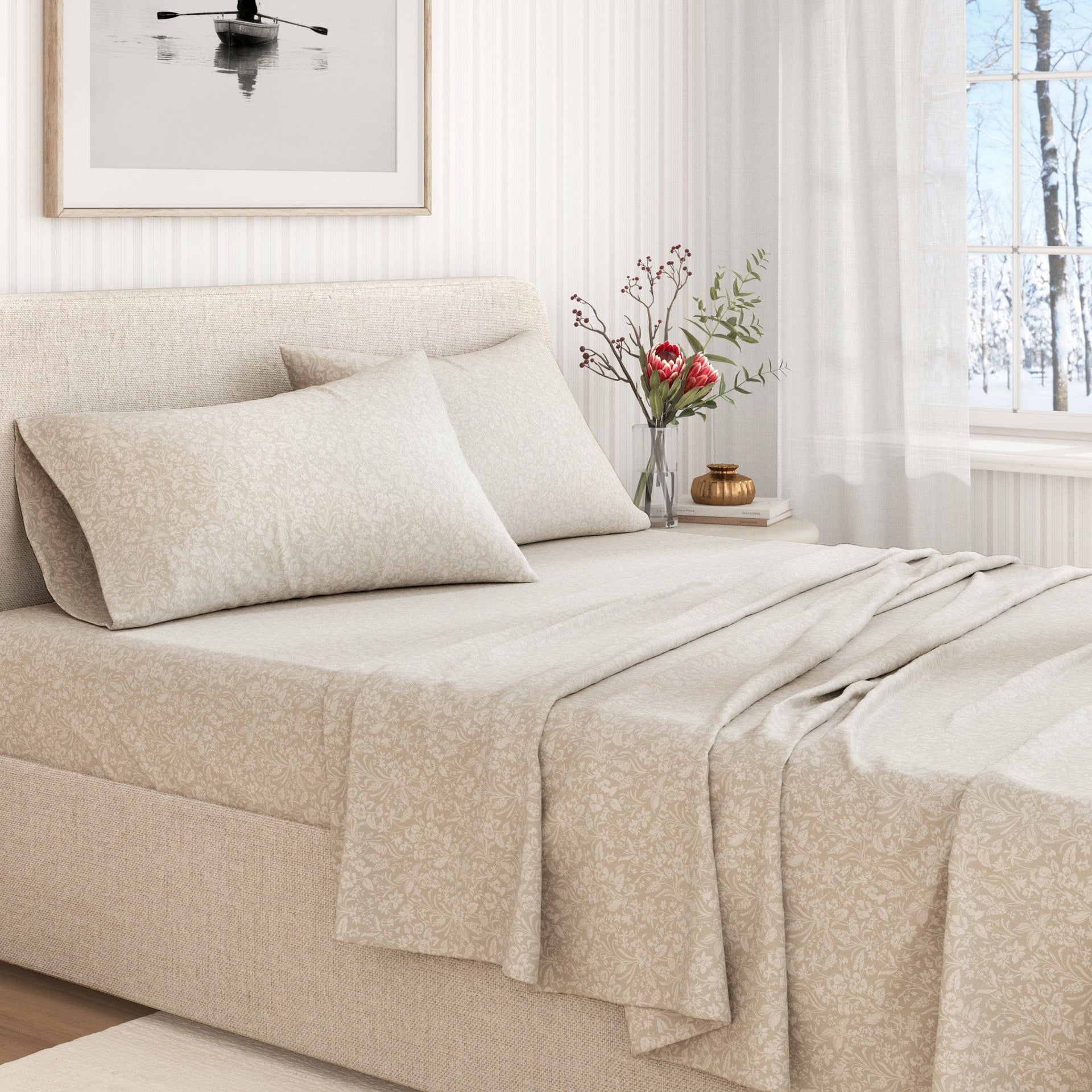 Winter Floral Turkish Cotton Flannel Sheet Set Ultra-Soft - Image 41
