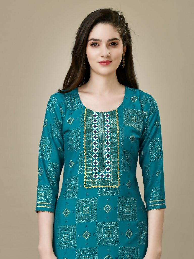 Women's Rama Rayon Embroidered Straight Kurta and Pant Set