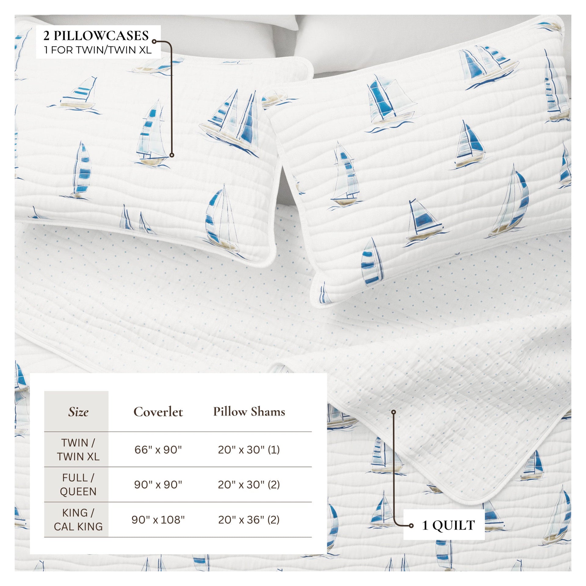 Coastal Blue Sailboat Quilt Set - Marzano Collection