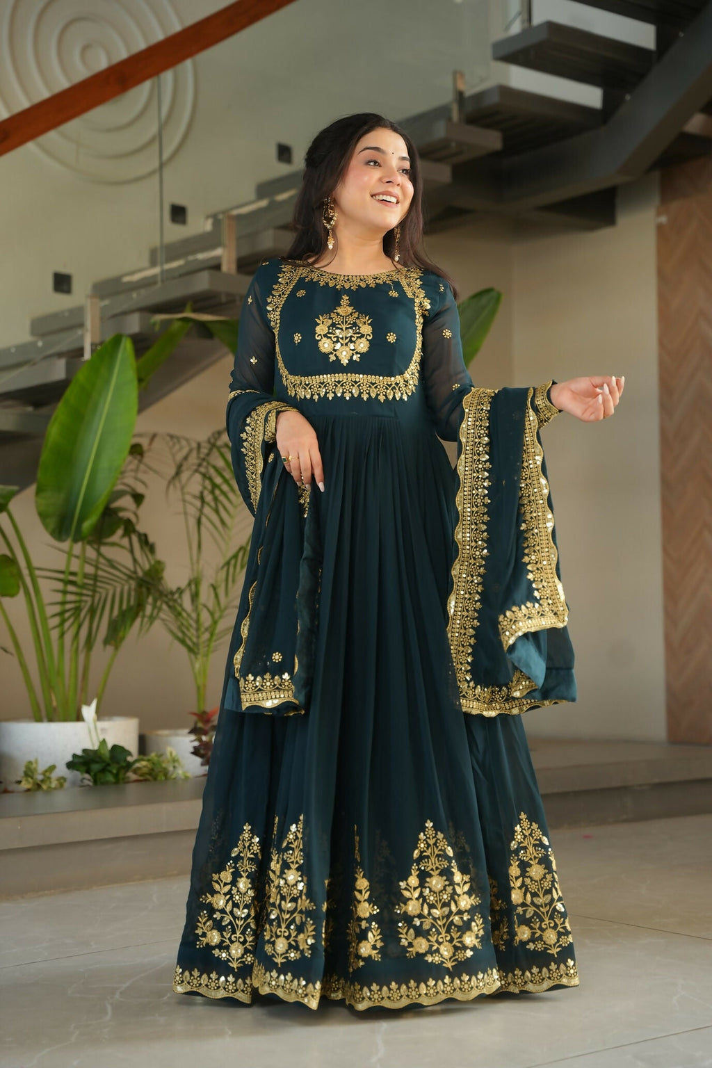 Rama Georgette Kurta Set with Intricate Sequence Embroidery