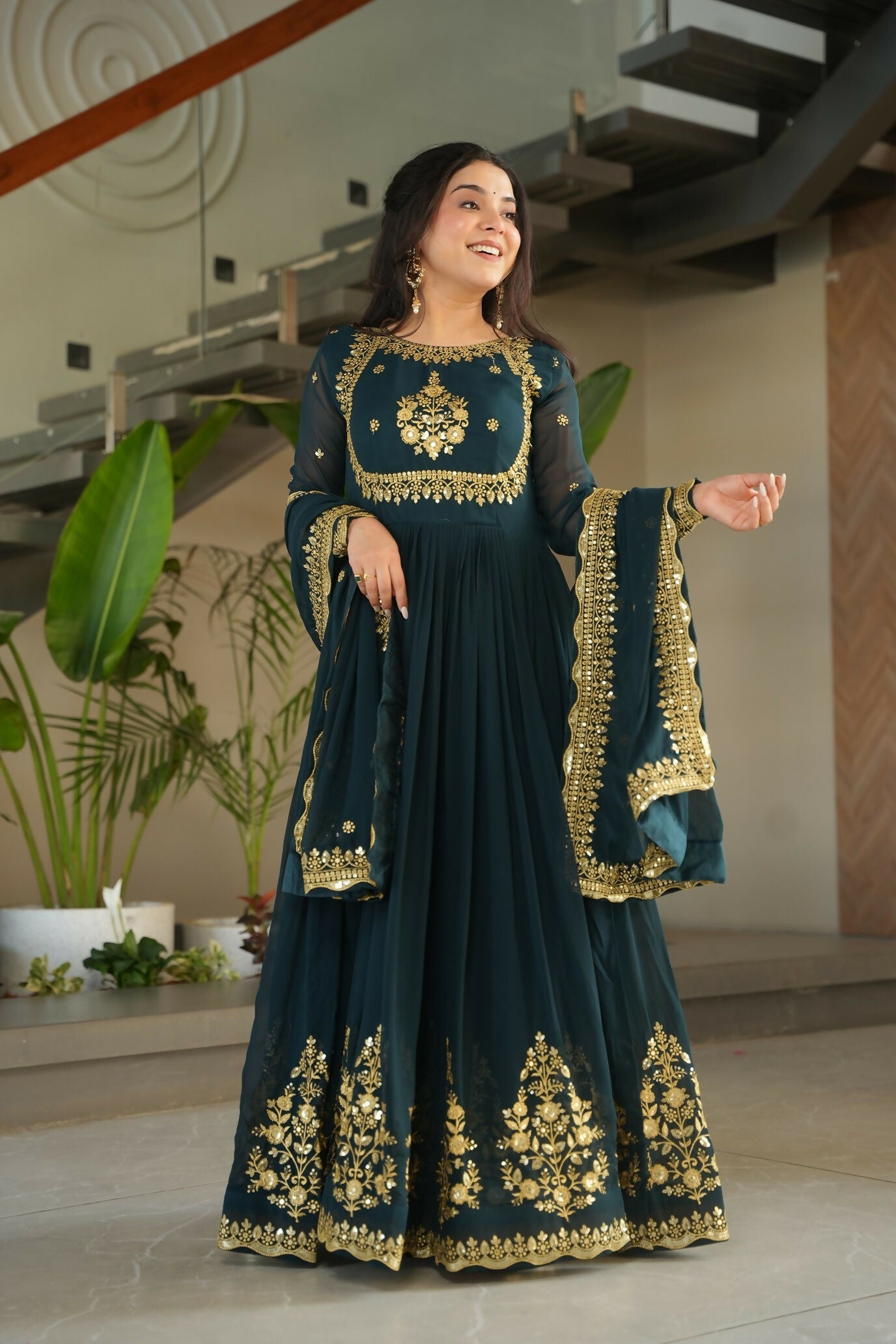 Rama Georgette Kurta Set with Intricate Sequence Embroidery