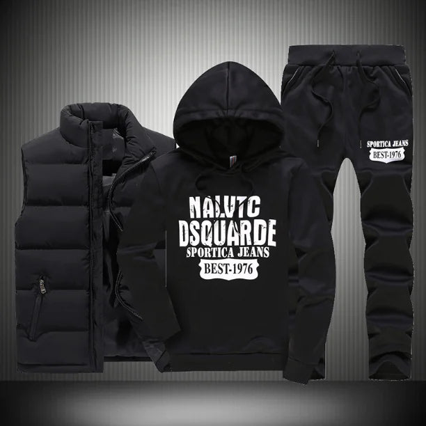 Men's Hooded Sweatshirt and Down Jacket Three-Piece Set