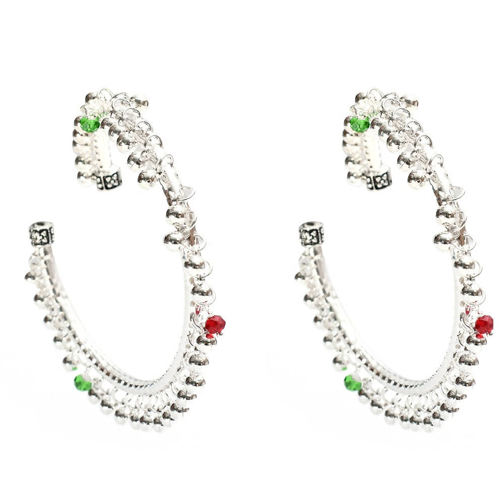 Traditional Oxidised Silver Anklets with Muvvas - Women's Payal