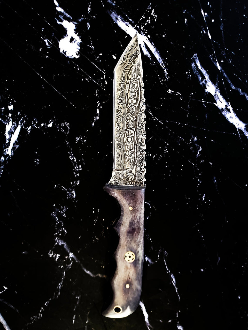 Titan Cavalry tactical knife with Tanto point blade and dyed bone handle.