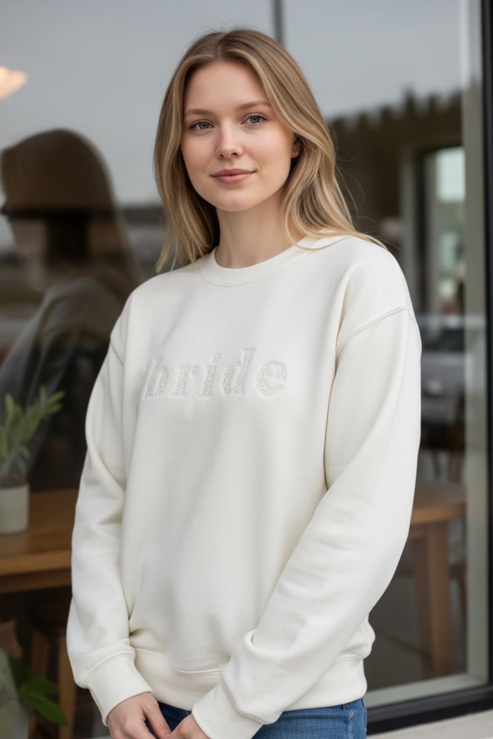 Embroidered Floral Bride with Bow Sweatshirt Crewneck