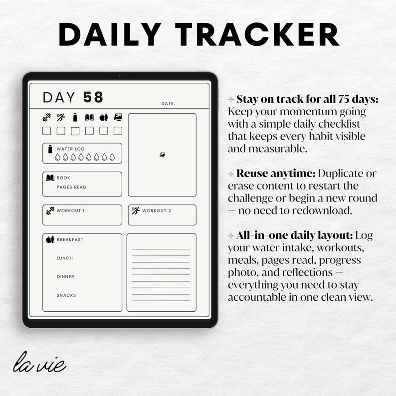 75 Day Challenge Tracker | Digital Planner for Self-Discipline, Fitness & Mental Toughness
