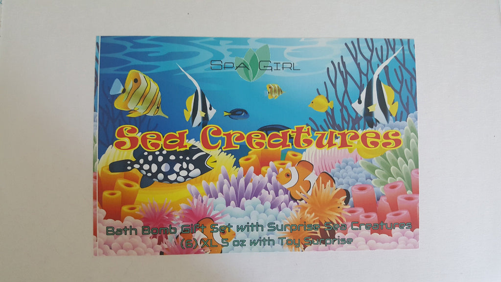 GIFT Set with SEA CREATURES - Bath Bombs with toys inside - 6 Large 5 oz, colorful, moisturizing