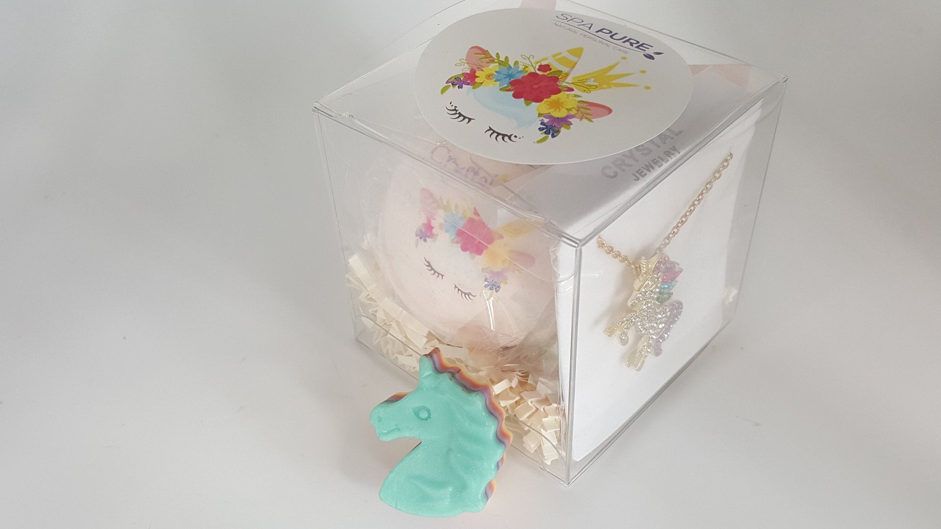 Crystal Unicorn Bath Bomb for Girls with Crystal Necklace gift, Surprise Glitter Ring, Gift Idea, Back to School, Rhinestones, rainbow