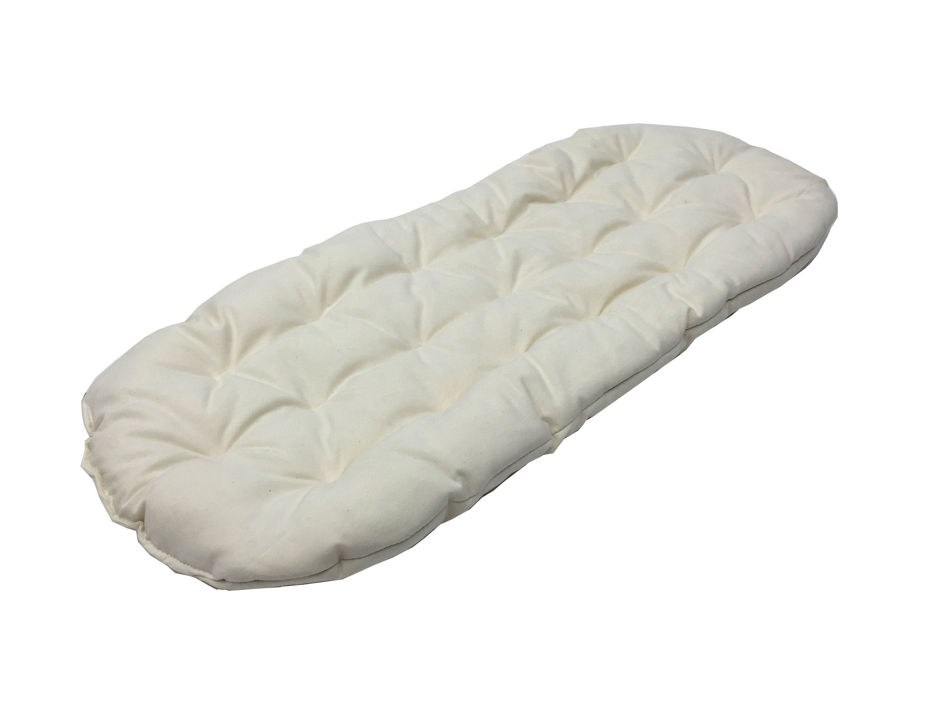 Minimalist organic cotton futon mattress topper in natural off-white for a baby nursery