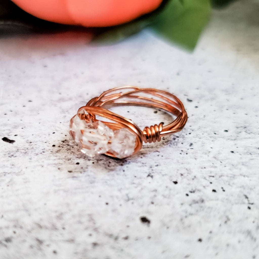 Herkimer Diamond Trio Ring – Hand Wrapped Quartz Crystal Ring