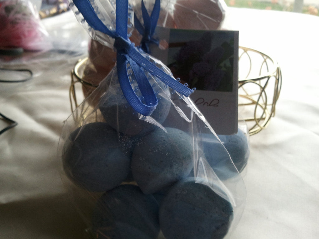 14 bath bombs in French Lilac fragrance, gift bag bath fizzies, great for dry skin, shea, cocoa, 7 ultra rich oils