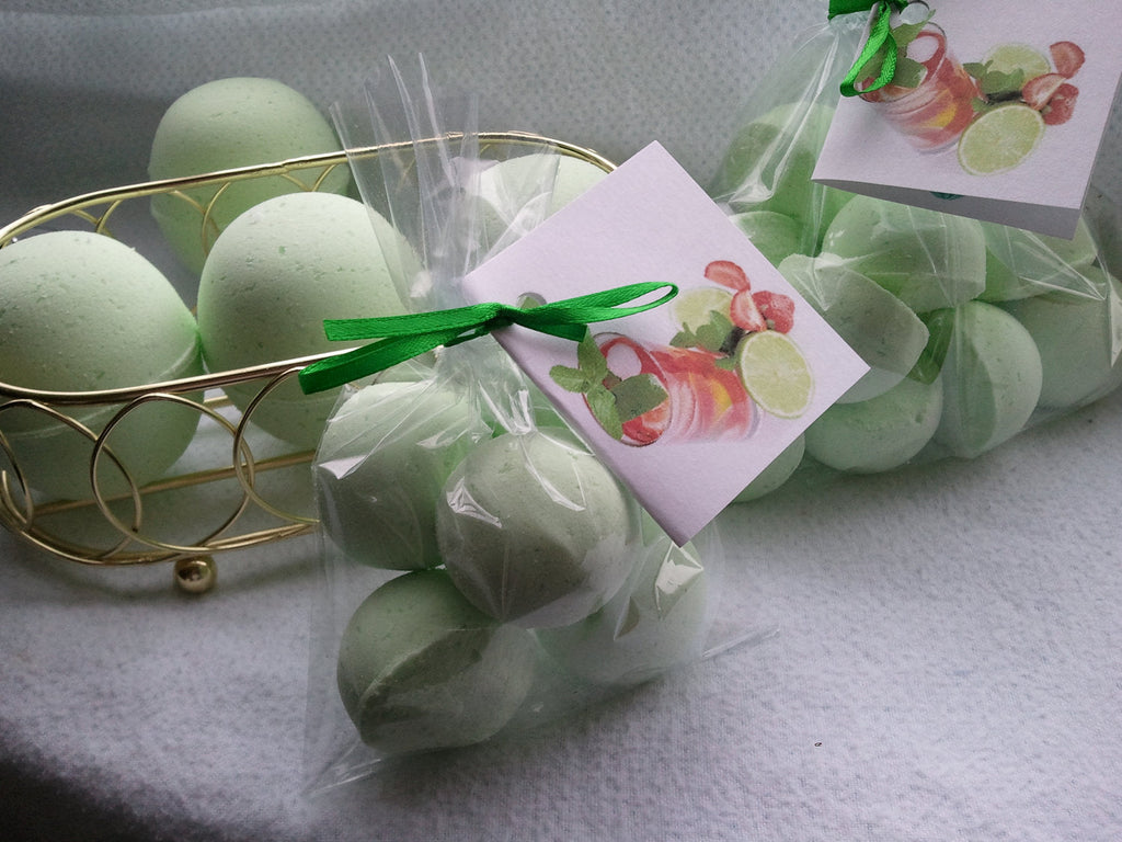 14 bath bombs in Coconut, Lime, Verbena, gift bag bath fizzies, great for dry skin, shea, cocoa, 7 ultra rich oils