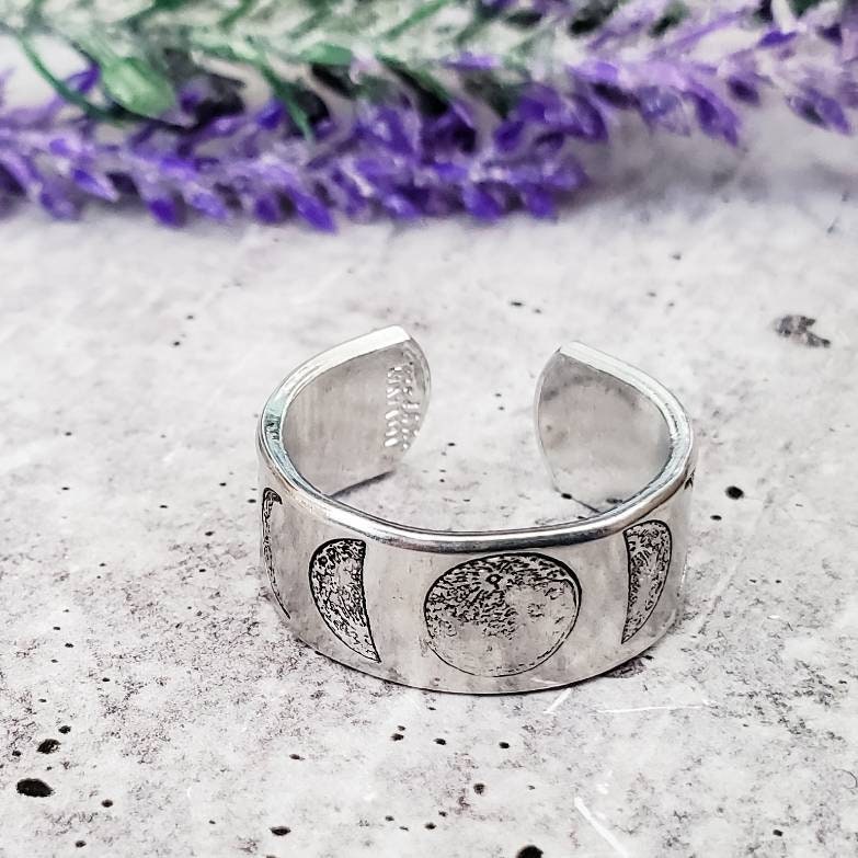 Moon Phases Sterling Silver or 14k Gold Filled Wide Open Back Ring