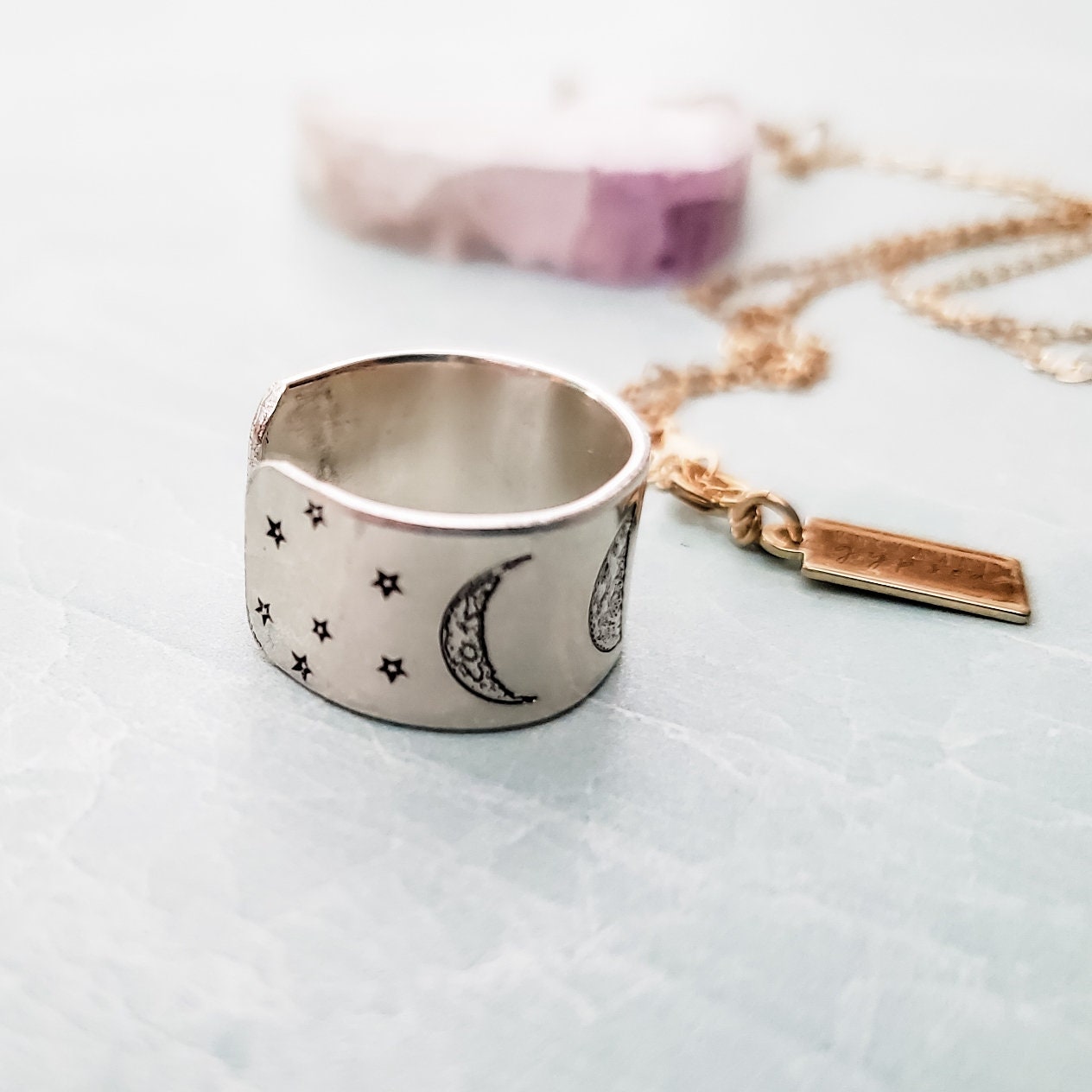 Moon Phases Sterling Silver or 14k Gold Filled Wide Open Back Ring