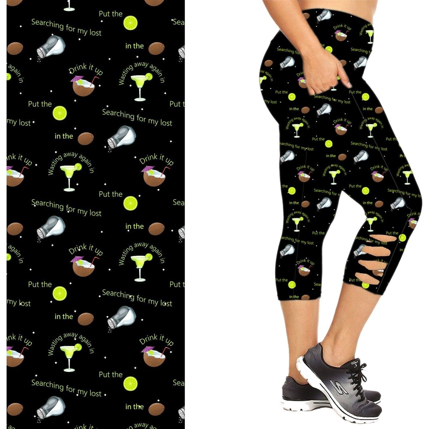 Margarita Leggings  Criss Cross  Capri Style Party in Black with Pockets