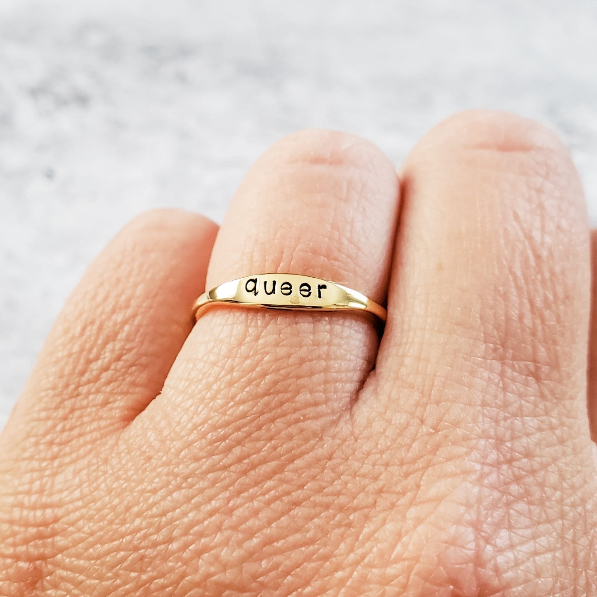 QUEER Dainty Gold Plated or Sterling Silver Ring