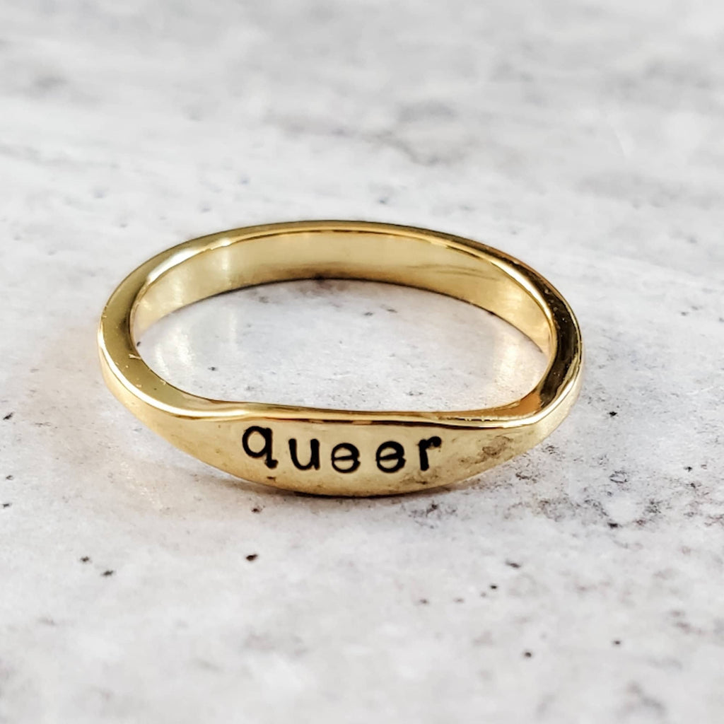 QUEER Dainty Gold Plated or Sterling Silver Ring