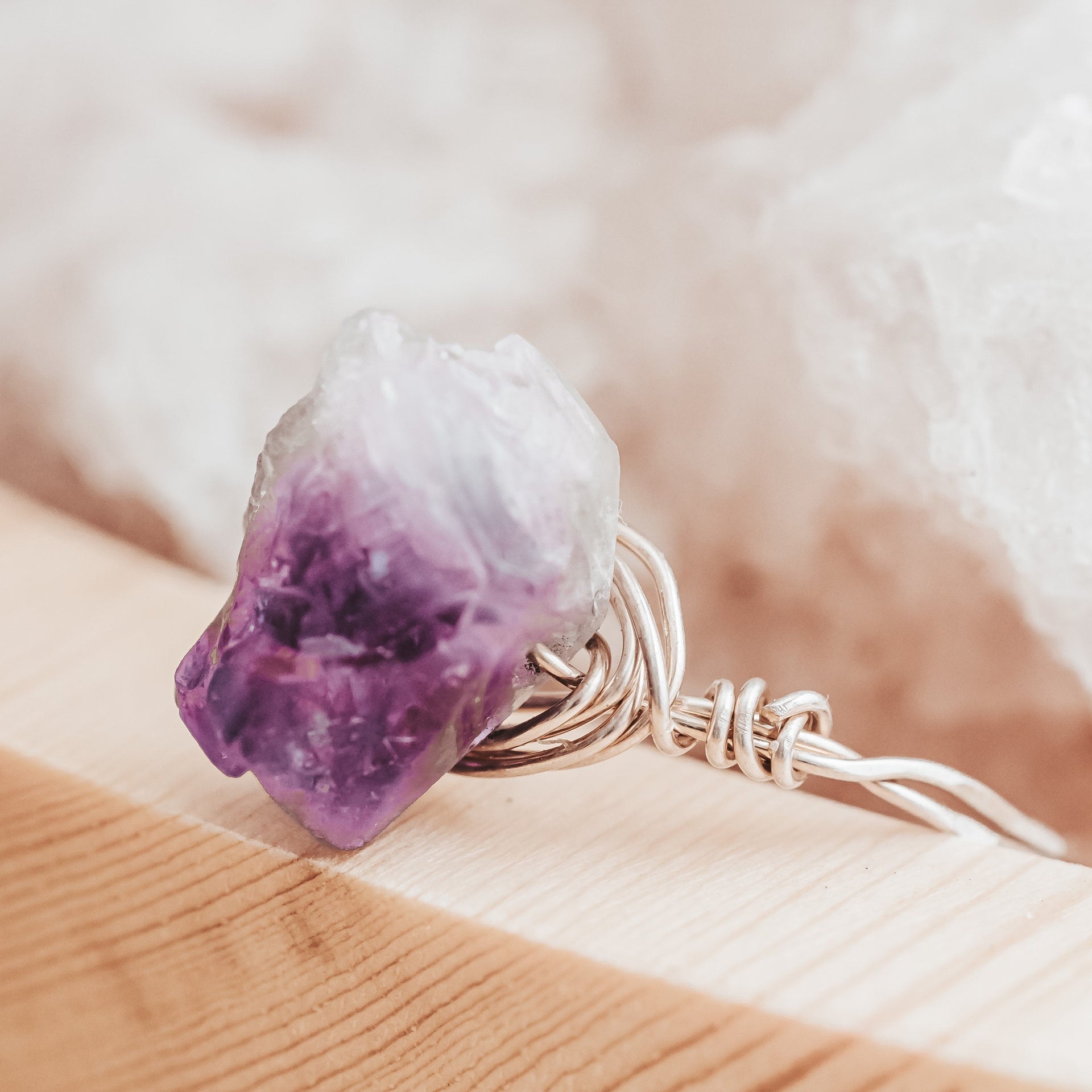 Raw Amethyst Crystal Ring – Hand Wrapped Purple Stone Ring