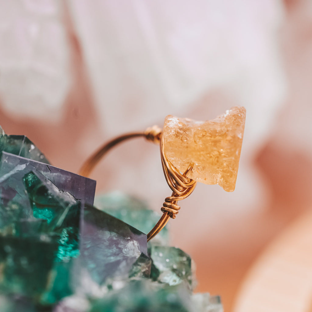 Raw Citrine Wire Wrapped Crystal Ring