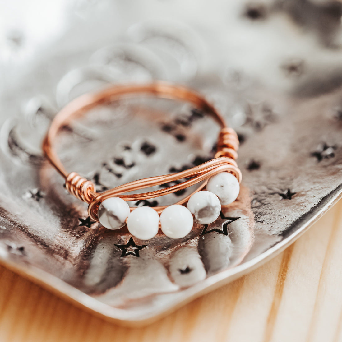 Howlite Wire Wrapped White Crystal Ring