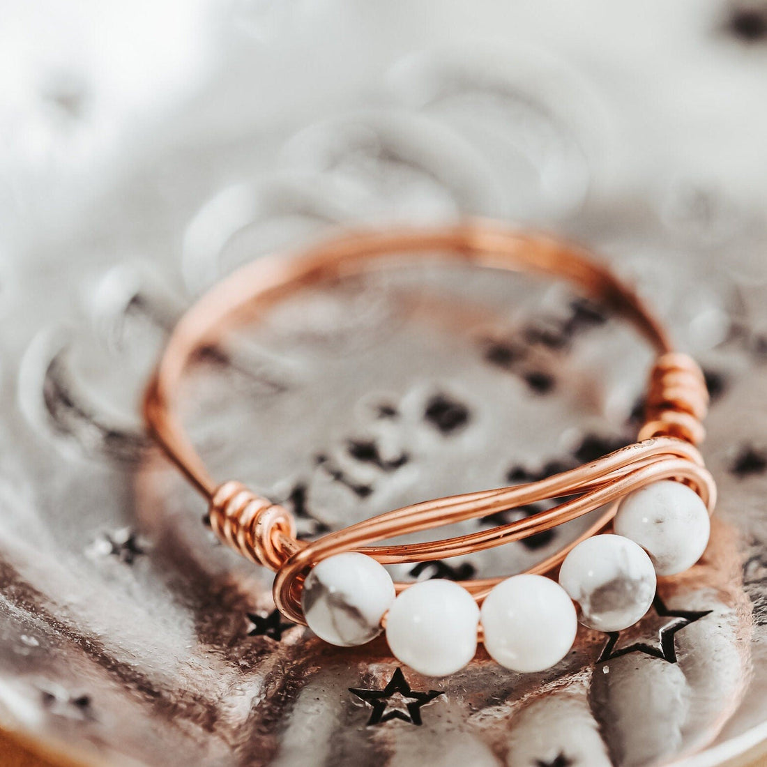 Howlite Wire Wrapped White Crystal Ring