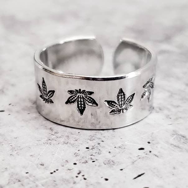 Marijuana Leaf Silver Weed Ring for 420