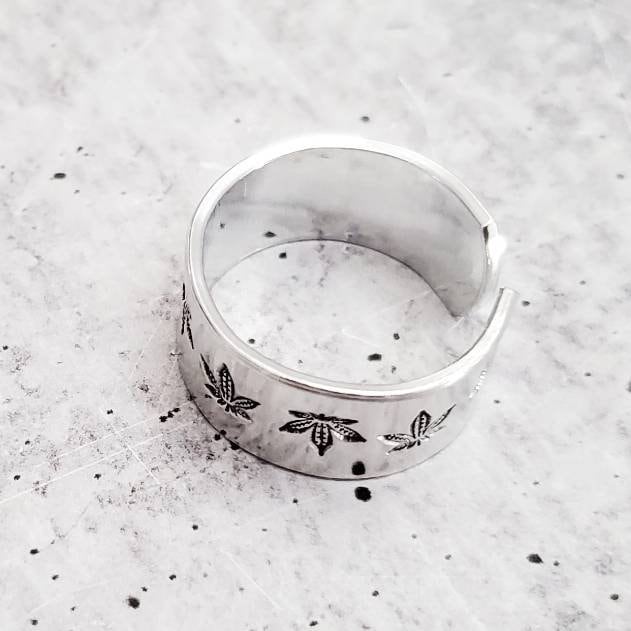 Marijuana Leaf Silver Weed Ring for 420