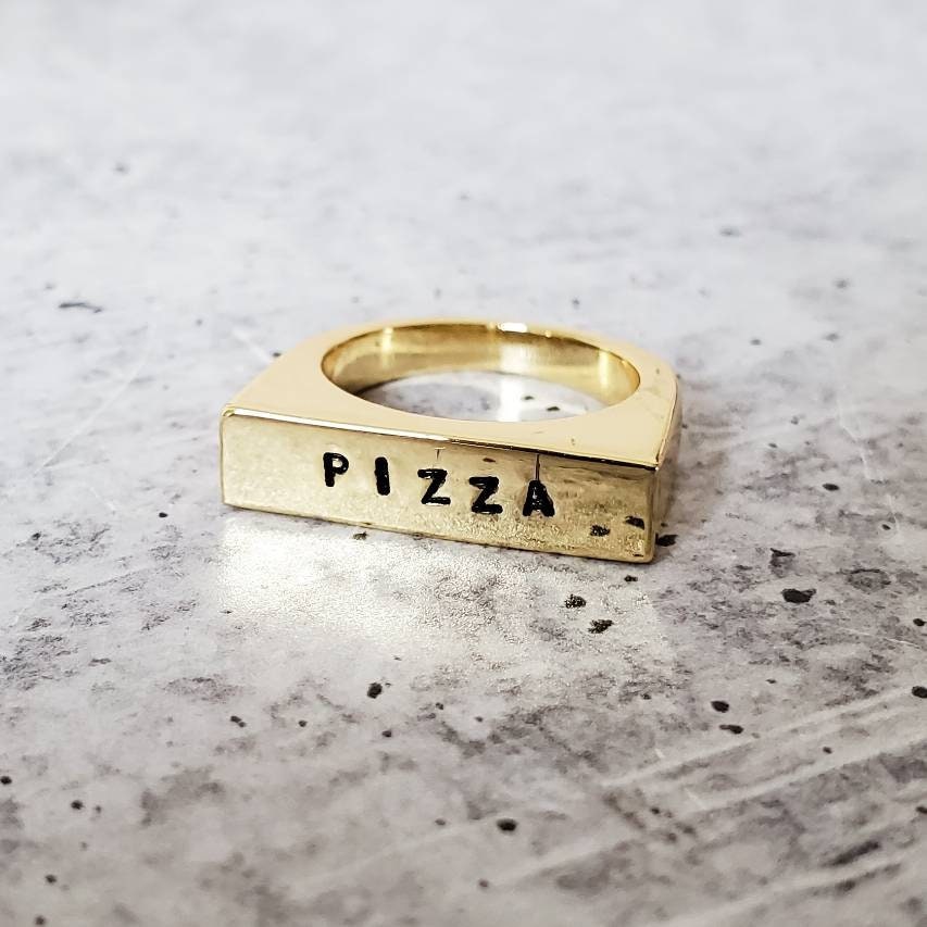 PIZZA Gold or Silver Flat Top Ring