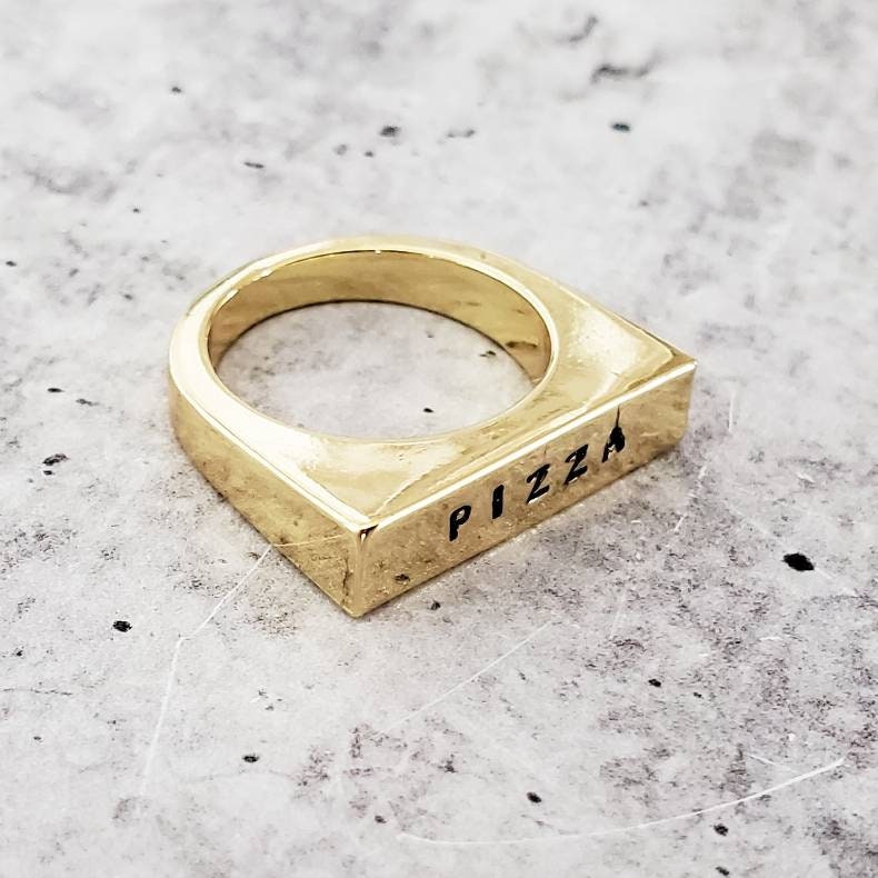 PIZZA Gold or Silver Flat Top Ring