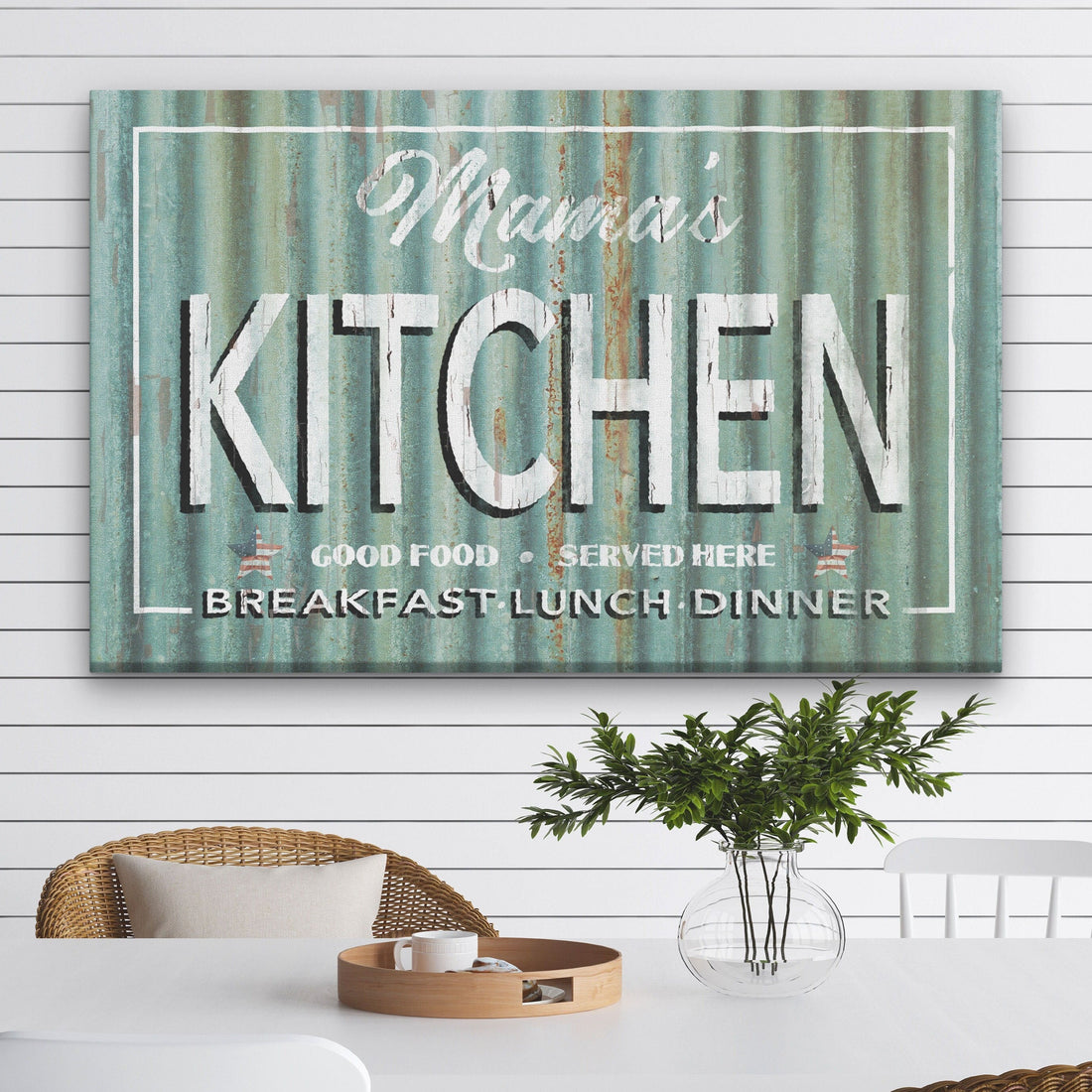 Personalized Vintage Farmhouse Kitchen Sign Rustic Metal Look Canvas