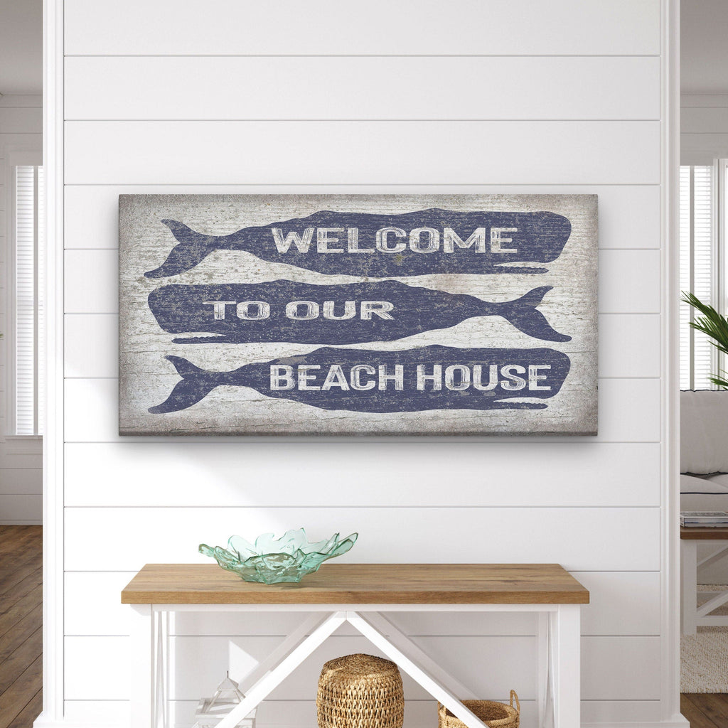 Coastal Whale Welcome Sign - Personalized Beach House Wall Decor