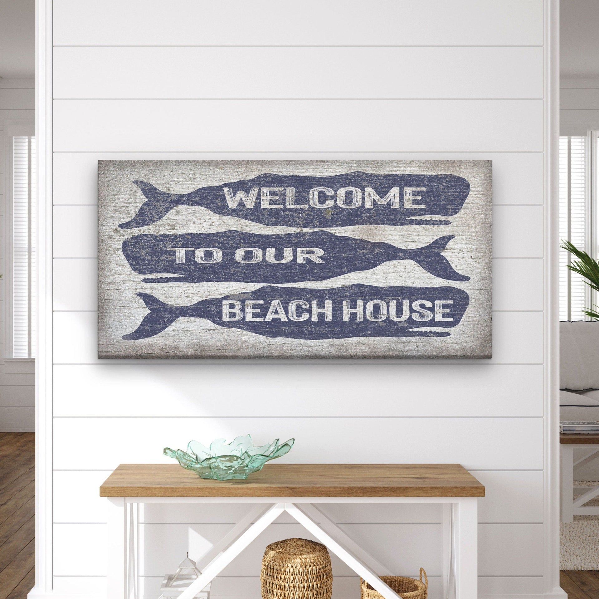 Coastal Whale Welcome Sign - Personalized Beach House Wall Decor