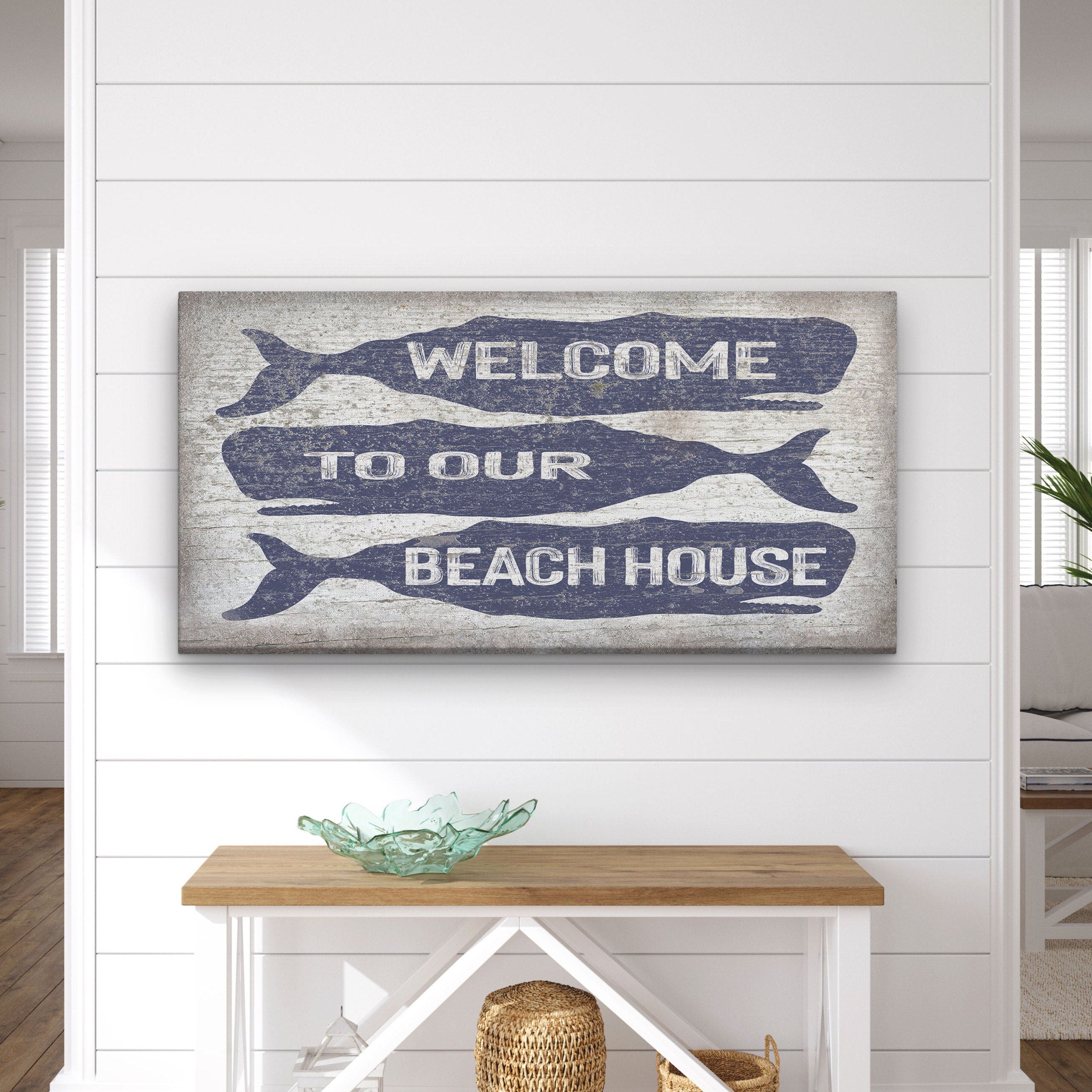 Coastal Whale Welcome Sign - Personalized Beach House Wall Decor